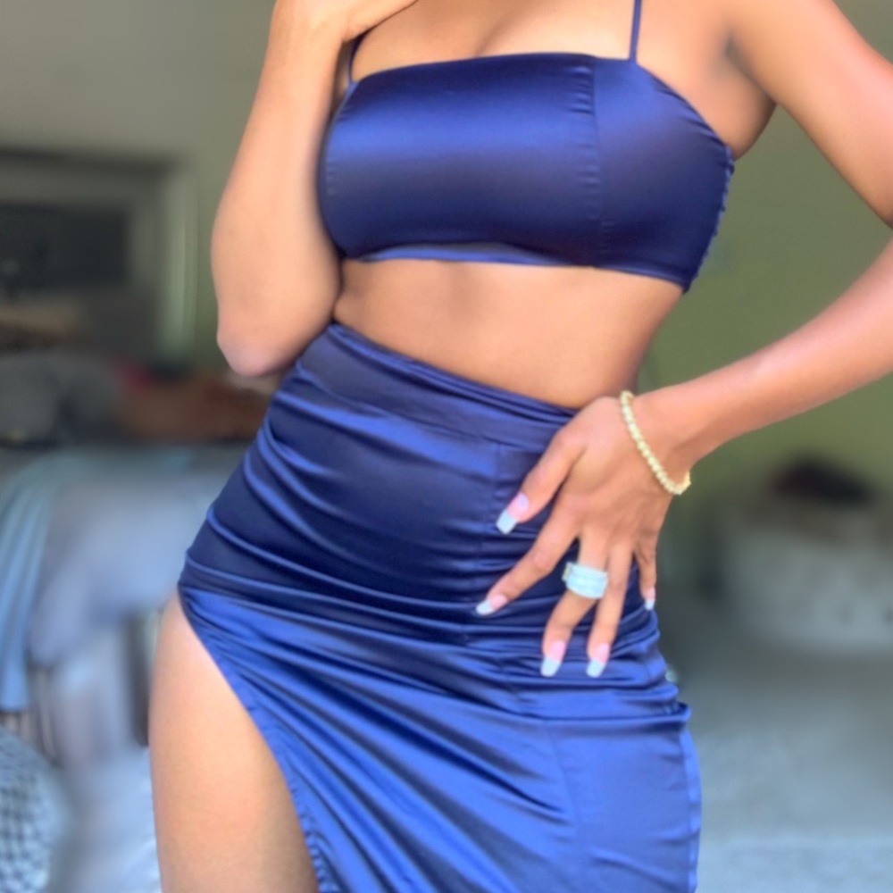 Oh Polly Navy Two Piece Set (Crop & Skirt)